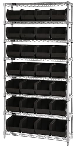 QUANTUM STORAGE SYSTEMS QUS234BR Ultra Stack & Hang Recycled Plastic Heavy Duty Part Organizer Black Bins 15" L x 6" W x 5" H 12 Pack