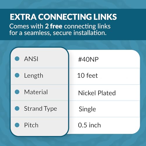 PGN #40 Nickel Plated Roller Chain - 10 Feet + 2 Free Connecting Links - #40NP - Anti-Corrosion Chains for Bycicles, Mini Bikes, Motorcycles, Go-Karts, Home and Industrial Machinery - 239 Links