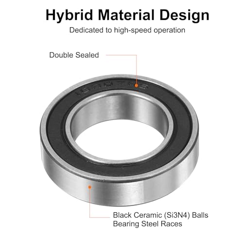uxcell 18307-2RS Hybrid Ceramic Deep Groove Ball Bearings 18x30x7mm Si3N4 Silicon Nitride Balls Steel Rings Double Sealed Bearing for Motors, CNC Spindles (ABEC5) - size: 18307-2RS