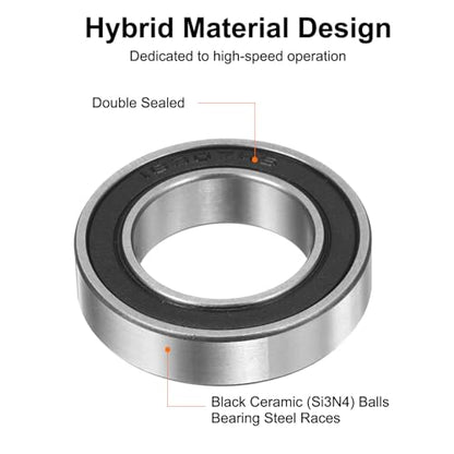 uxcell 18307-2RS Hybrid Ceramic Deep Groove Ball Bearings 18x30x7mm Si3N4 Silicon Nitride Balls Steel Rings Double Sealed Bearing for Motors, CNC Spindles (ABEC5) - size: 18307-2RS