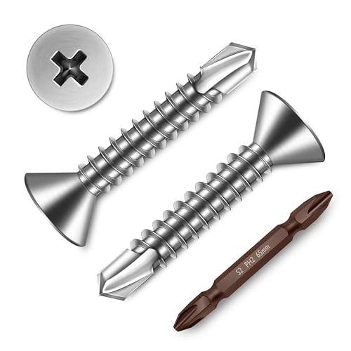 Mywish (300Pcs) #8 x 1 Self Tapping Screws for Metal, Flat Phillips Head 410 Stainless Steel Sheet Metal Screws, Mouting Screws, Self Drilling Screws for Metal Plastic & Wood - size: #8 x 1"