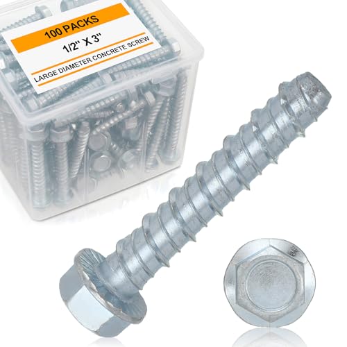 Hicarer 100 Pack 1/2 x 3 Inch Concrete Screws Galvanized for Anchoring - size: 1/2" X 3"