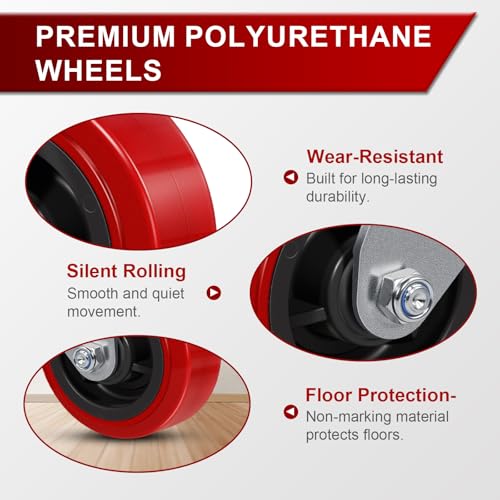 5"x 2" Heavy Duty Industrial Casters, Polyurethane on Polyolefin Core Wheel- Capacity up to 4000 Lbs (Set of 4), Use for Platform Truck, Industrial Equipment (2 Brake & 2 Rigid) - style: Size: 5 "
