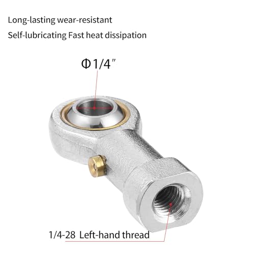 2Pcs PHSB4 Rod End Bearing 1/4 Inch Bore Pre-Lubricated 1/4-28 Female Thread Left Hand Heim Joint with Jam Nuts - size: 1/4, style: Left Hand
