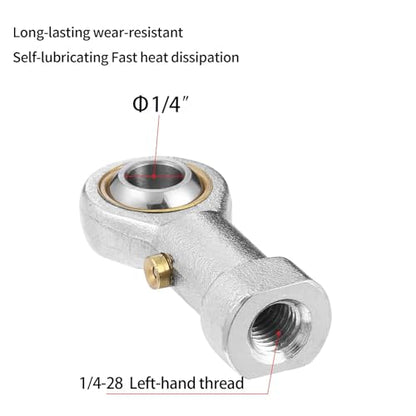 2Pcs PHSB4 Rod End Bearing 1/4 Inch Bore Pre-Lubricated 1/4-28 Female Thread Left Hand Heim Joint with Jam Nuts - size: 1/4, style: Left Hand