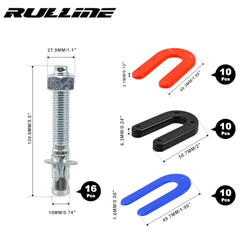 RULLINE 46-Pc Car Lift Installation Kit – Wedge Bolts & Shims - style: 46 PCS