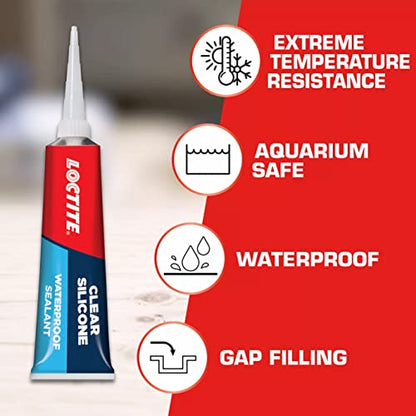 Loctite Silicone Sealant, Clear, 2.7 fl oz Tube, 6 Pack - 100% Waterproof Sealant for Glass, Ceramic, Wood, Plastic & More - size: 6 Pack 2.7 oz Tubes