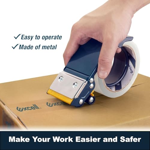 MDJ by Excell Heavy-Duty Metal 2 Inch Packaging Tape Dispenser with Safety Blade Cover, Anti-Backflow Design, for Commercial Packaging, Shipping, Moving, Carton and Box Sealing