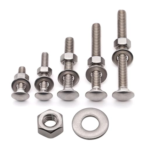 3/8-16 x 1 (8 Sets) Stainless Steel Square Neck Carriage Bolts with Nuts and Washers, Full Thread, No Coating Plain Finish, Coarse Thread UNC, Stainless Steel 304 (18-8) - size: 3/8-16 x 1"