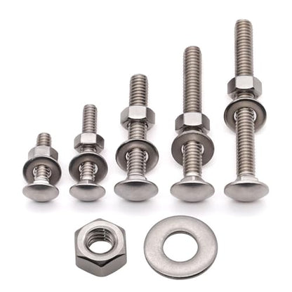 5/16-18 x 3-1/2" (8 Sets) Stainless Steel Square Neck Carriage Bolts with Nuts and Washers, Full Thread, No Coating Plain Finish, Coarse Thread UNC, Stainless Steel 304 (18-8) - size: 5/16-18 x 3-1/2"