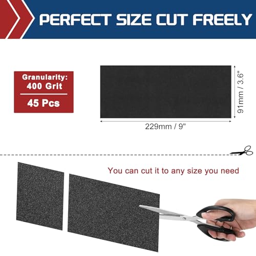 45Pcs Sand Paper 3.6x9Inch 400Grit Silicon Carbide Sandpaper Sheets - size: 3.6 x 9 Inch(400 Grit)