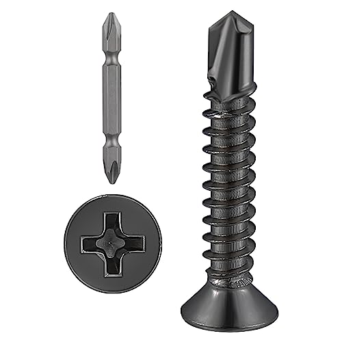 Wensilon（300pcs）#8×1”for Sheet Metal Self-Tapping Screws 410 Black Stainless Steel Flat Head High-Strength Quick self-Drilling Screws - color: Black, size: #8X1"