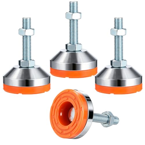4PCS Heavy Duty Leveling Feet, M12 Thread Adjustable Leveler Feet, 2.36 in Anti-Vibration Rubber Base, 1102 lbs Load Capacity, Carbon Steel Leg Leveler for Workbench, Machine (Orange, D60xM12x50) - color: Orange, size: D60xM12x50
