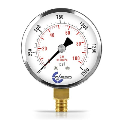 2-1/2" Pressure Gauge, Chrome Plated Steel Case, Dry, 0-1500 psi/kPa, Lower Mount 1/4" NPT - style: 0-1500 psi