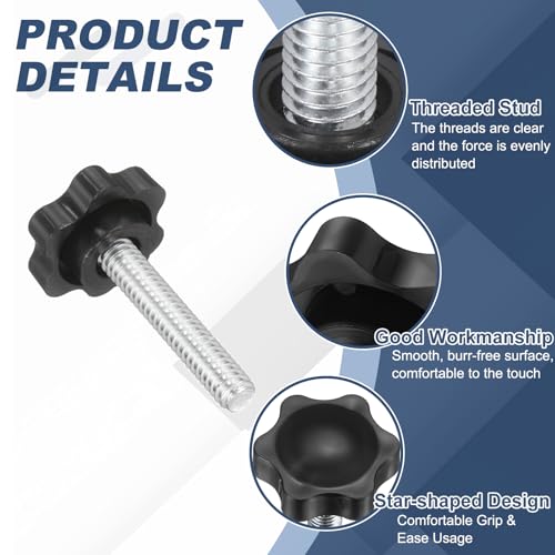 uxcell 10Pcs 1/4"-20 Star Knobs 1.3" Threaded Stud Male Clamping Knobs - size: 1/4"-20, 1.3"