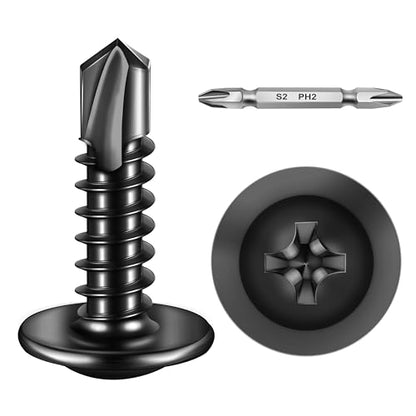 Mywish (300Pcs) #8×3/4" Black Self Tapping Screws for Metal, 410 Black Metal Screws Oxide Stainless Steel Truss Head Self Drilling Screws High-Strength - color: Black, size: #8x3/4" (300 pcs)