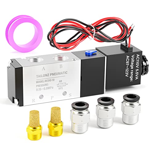 TAILONZ 3/8"NPT AC110V Solenoid Valve 2Position 5Way Outlet wire 4V310-10 - color: AC110V, size: 2 Position 5 Way-3/8"NPT