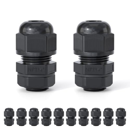 12 Pcs 1/4" NPT Cable Glands, IP68 Waterproof Nylon PA66 - size: 1/4" NPT 12PCS