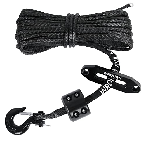 1/4" Synthetic Winch Rope 50 ft 10,000 lb UHMWPE Winch Cable Replacement Kit with Steel Hook, Aluminum Fairlead, Rubber Stopper, Protective Sleeve, Compatible with ATV UTV Truck Winches, Black - color: Black, size: 1/4 In x 50 Ft Upgraded