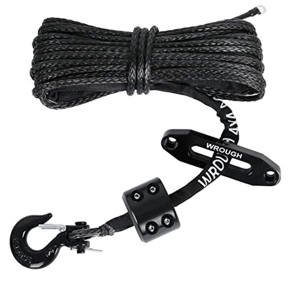1/4" Synthetic Winch Rope 50 ft 10,000 lb UHMWPE Winch Cable Replacement Kit with Steel Hook, Aluminum Fairlead, Rubber Stopper, Protective Sleeve, Compatible with ATV UTV Truck Winches, Black - color: Black, size: 1/4 In x 50 Ft Upgraded