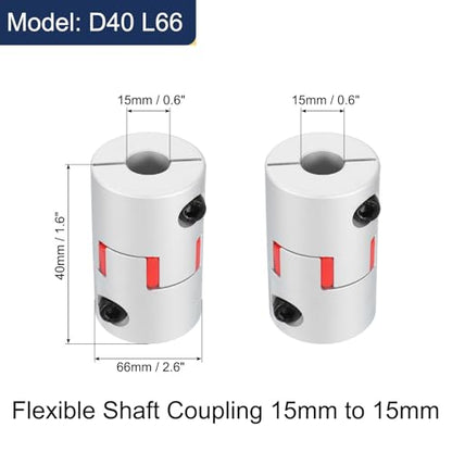 uxcell D40 L66 15mm to 15mm Flexible Plum Shaft Coupling Aluminum