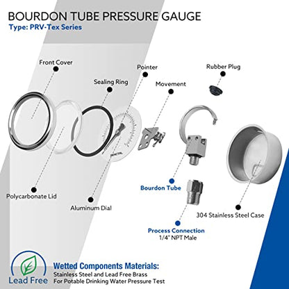 SENCTRL 0-100 Psi Lead-Free Pressure Gauge, 1/4" NPT Lower Mount - size: 0-100Psi, style: Lower Mount (Lead Free)