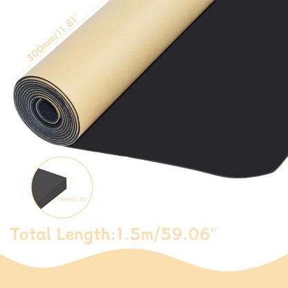 Closed Cell Neoprene Foam Rubber Sheet with Adhesive - 12 in x 59 in x 1/16 in Multi-Function Insulation, Soundproofing, and Weatherproof Foam Padding Easy Cut DIY, Black - size: 1/16” Thick X 12” Wide X 59” Long