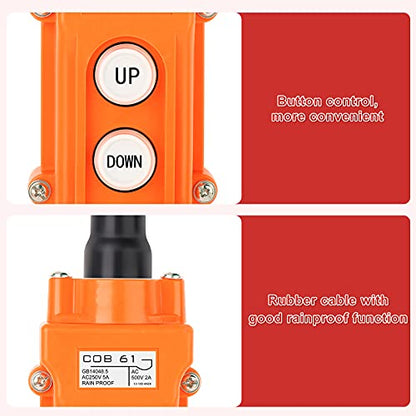 2Pcs Rainproof Crane Push Button Switch, COB61-UP-DOWN Crane Pendant Control Station Push Button Switch with Rubber Cable Barrel - size: 2