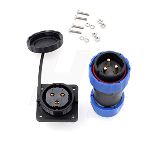 HangTon HE29 3 Pin 45A Power Connector Plastic Outdoor Waterproof IP68 Circular Threaded Quick-Disconnect Male Female Plug Panel Mount Socket - size: 3 pin 45A 380V