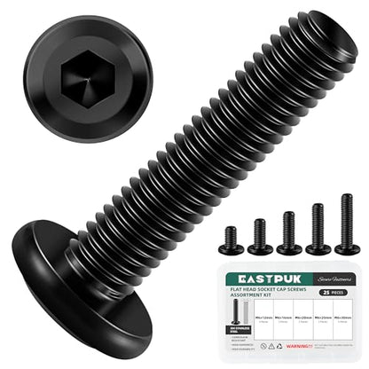25Pcs M6 Bolts x 12/16/20/25/30mm Flat Head Hex Socket Cap Screws and Bolts Assortment Kit 304 Stainless Steel, Black Oxide Finish Furniture Bolt with Hex Key - size: M6 X 12/16/20/25/30mm