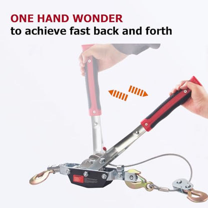 Come Along Winch,5 Ton Capacity with 11.5FT Steel Cable,Heavy Duty Come Along Tool with Dual Gears,3 Hooks,Hand Winch Tool for Road Vehicle Recovery and Pulling Tree,Fence Stretcher,Frame - size: 5T