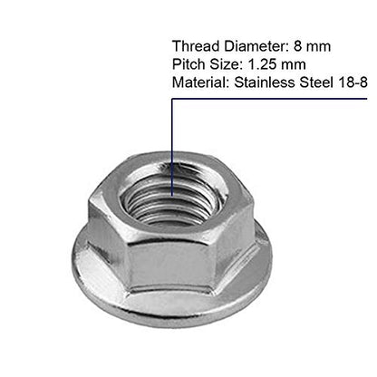 M8 Serrated Flange Nuts Flanged Locknuts, Stainless Steel 18-8 (304), Bright Finish, 50 PCS - color: Silver, size: M8