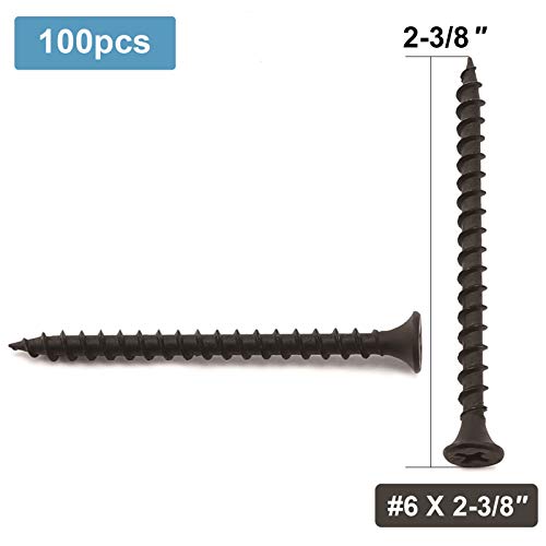 #6 x 2-3/8" Wood Screw 100PCS Black Phosphate Coated Stainless Flat Truss Head Fast Self Tapping Drywall Screws by SG TZH - size: #6 x 2-3/8"