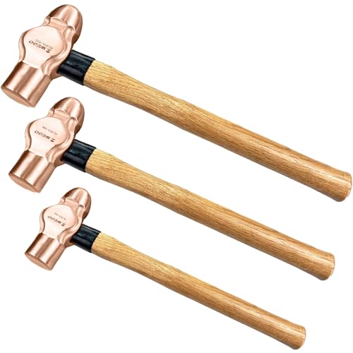 WEDO 3PCS Ball Pein Hammer,1/2lb+1lb+2lb Non-Sparking Ball Peen Hammer with Wooden Handle, Beryllium Copper,Non-Magnetic,Die-forged,Corrosion Resistant,BAM & FM Certificate,DIN Standard - color: Beryllium Copper, size: 3pcs-setB