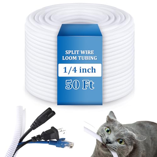 Kanayu 1/4''-50 Ft Split Wire Loom Tubing, White Flame Retardant - color: White, size: 1/4''-50 ft