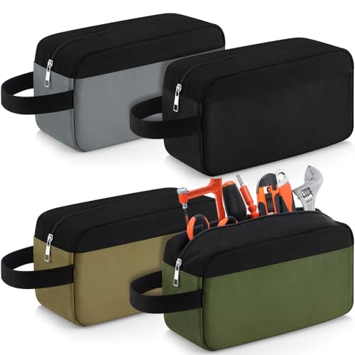 Eccliy 4 Pack Tool Bags Pouch Canvas Zipper Utility Tote Bag 12 Inch Small Tool Bags Dual Compartments Toolboxes for Men Electrician Mechanic Tools Storage(Black, Khaki, Army Green, Gray) - color: Black, Khaki, Army Green, Gray