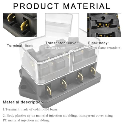 Yourkar 4 Way Blade Fuse Block Box Holder, 4 Circuit Fuse Box with Blade Fuses Screws Fuse Extractor Label, 10-32V DC Waterproof Marine Power Distribution Panel for Car Truck SUV - color: 4 Way