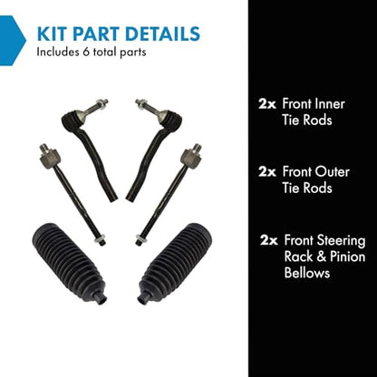 TRQ Front Steering Kit Steering Rack & Pinion Bellow Tie Rod - style: PSA27308