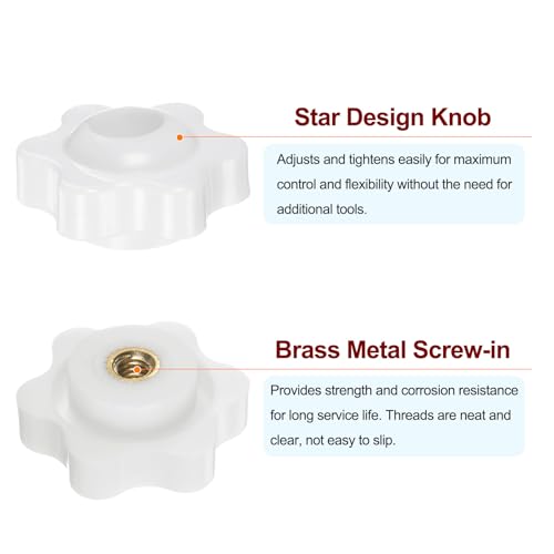 HARFINGTON 10pcs Star Knobs M4 Female Thread 25mm Head Plastic Through Hole Brass Screw-in Clamping Handles Threaded Hand Knobs, White - color: White, size: M4 x 25mm