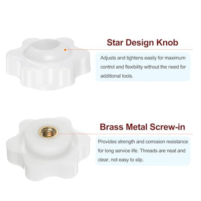HARFINGTON 10pcs Star Knobs M4 Female Thread 25mm Head Plastic Through Hole Brass Screw-in Clamping Handles Threaded Hand Knobs, White - color: White, size: M4 x 25mm