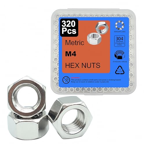 320Pcs M4 Hex Nuts, 304 Stainless M4 Nut, Coarse Thread M4 Nuts - size: Metric M4-0.7---320Pcs