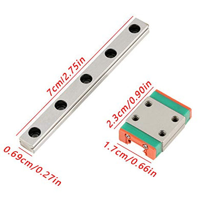 Mini Linear Slide, LWL7B Miniature Bearing Steel Linear Rail Linear Slide Rail 7mm Width with Slide Block (70MM)