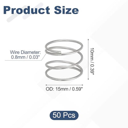 uxcell 50pcs 304 Stainless Steel Compression Springs 0.8mmx15mmx10mm Small - size: 15mmx10mm