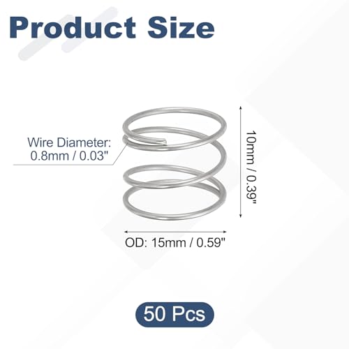 uxcell 50pcs 304 Stainless Steel Compression Springs 0.8mmx15mmx10mm Small - size: 15mmx10mm