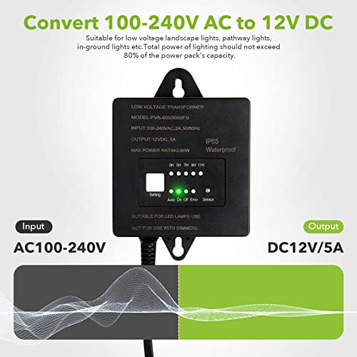 60W Low Voltage Transformer Outdoor, 120V AC to 12V DC