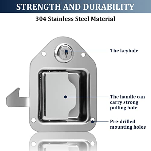 BAUMFEUER Truck Tool Box Latch Replacement 304 Stainless Steel Toolbox Paddle Lock Handle with Keys for Truck, RV, Trailer, UTV, ATV Box (1 Pack) - size: 4.3"L x 3.3"W