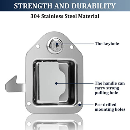 BAUMFEUER Truck Tool Box Latch Replacement 304 Stainless Steel Toolbox Paddle Lock Handle with Keys for Truck, RV, Trailer, UTV, ATV Box (1 Pack) - size: 4.3"L x 3.3"W