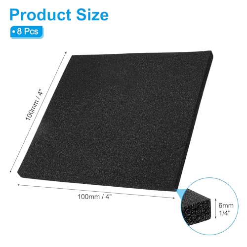 PATIKIL Adhesive Foam Padding, 8pcs 4"x4"x1/4" Closed Cell Foam Sheet Neoprene Rubber Self Stick Anti-Slip Pads for Furniture Cars Speakers Keyboards Door Frame Gaps, Black - size: 4x4x1/4 inch