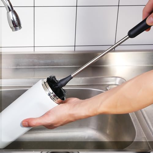Water Bottle Brush, 15 Inches Long Stainless Steel Handle Bottle Brush Cleaner, Bottle Scrubber, Kitchen Scrub Cleaning Brushes for Cup, Wine Glasses, Coffee Mugs, Tumblers, Wine Decanters, Black - style: Bottle Brush