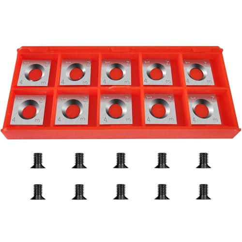 14×14×2mm Square Carbide Inserts for woodturning, Tungsten Carbide Inserts Set, Indexable Woodworking Cutter Fits Spiral Helical Planer Cutter Head or lathe Turning Tipped, with 10pcs Screws (M6*10)